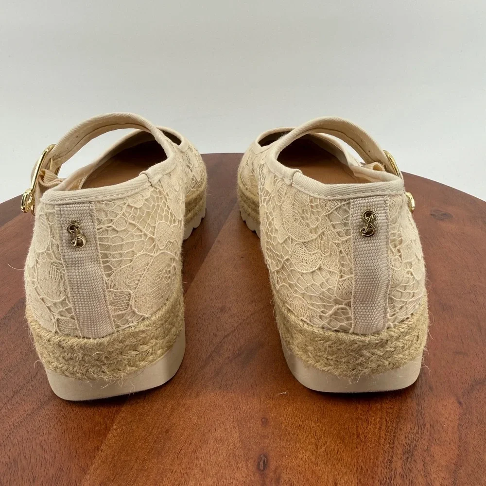 Sam & Libby Mary Jane Espadrille‎ Women Beige Floral Lace Platform Shoes 10